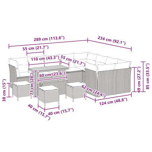 Set vrtnih sofa od 13 dijelova s jastučićima Crni poli ratan Cijena