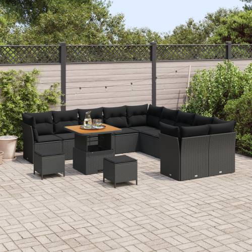 13-dijelni Vrtni Sofas Set s Jastučićima Crni Poli Ratan Akacija Cijena