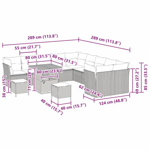 13-dijelni Vrtni Sofas Set s Jastučićima Crni Poli Ratan Akacija Cijena