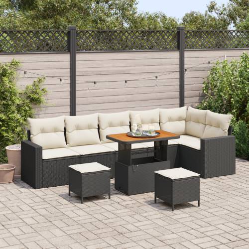 9-dijelni Vrtni Sofa Set s Jastučićima Crni Poli Ratan Acacia Cijena