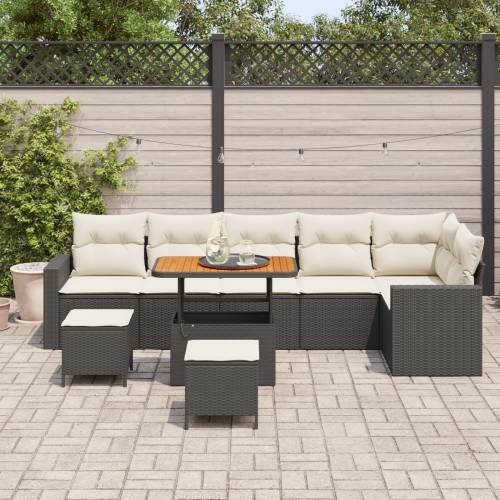 9-dijelni Vrtni Sofa Set s Jastučićima Crni Poli Ratan Acacia Cijena