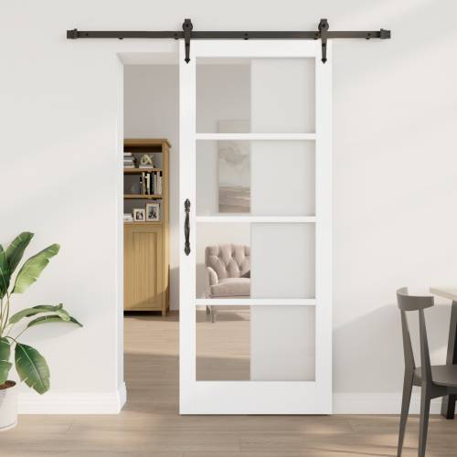 Klizna vrata s hardverskim setom Bijela 86x211 cm Od čvrstog bora Cijena