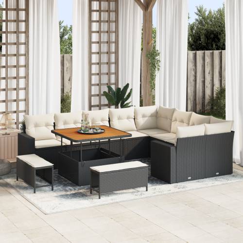 12 komada Vrtni Sofa Set s jastučićima Crni Poli Ratan Akacija Cijena