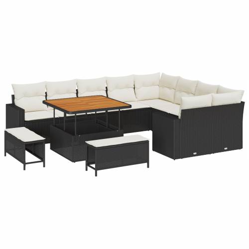 12 komada Vrtni Sofa Set s jastučićima Crni Poli Ratan Akacija Cijena