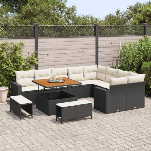 12 komada Vrtni Sofa Set s jastučićima Crni Poli Ratan Akacija Cijena
