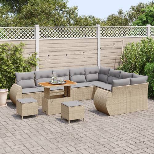 12 dijelna vrtna sofa set sa jastučićima Bež Poli Ratan Akacija Cijena