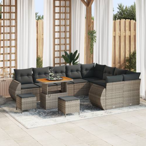 12-dijelni vrtni sofa set s jastučićima sivi poli ratan akacija Cijena