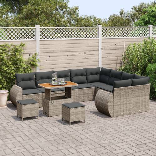 12-dijelni vrtni sofa set s jastučićima sivi poli ratan akacija Cijena