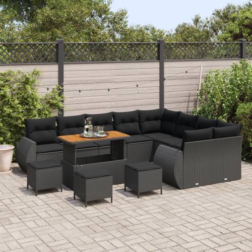 set vrtnih sofa od 13 komada s jastucima Crni poli ratan akacija Cijena