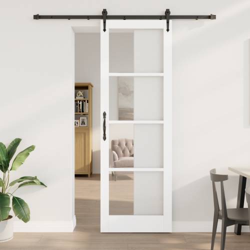 Klizna vrata s setom hardvera bijela 78x232 cm od punog borovog drva Cijena