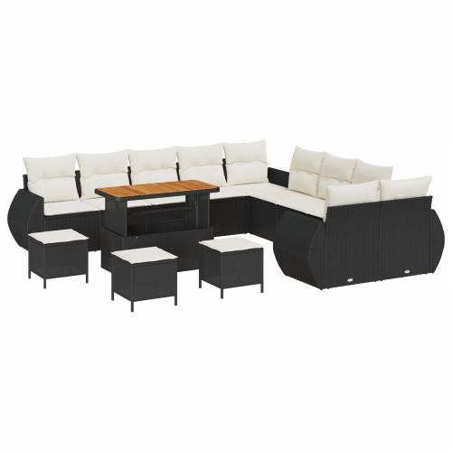 14-dijelni Vrtni Sofa Set s Jastučićima Crni Poli Ratan Cijena