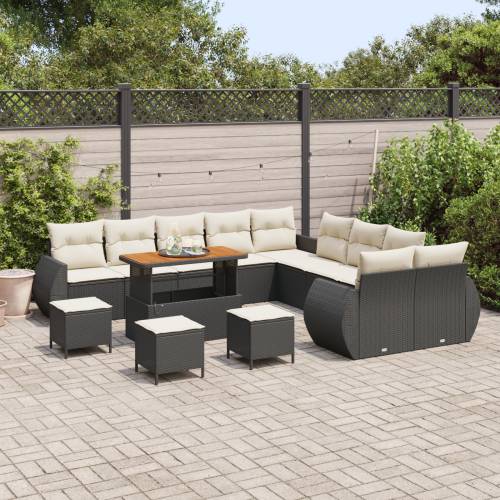 14-dijelni Vrtni Sofa Set s Jastučićima Crni Poli Ratan Cijena
