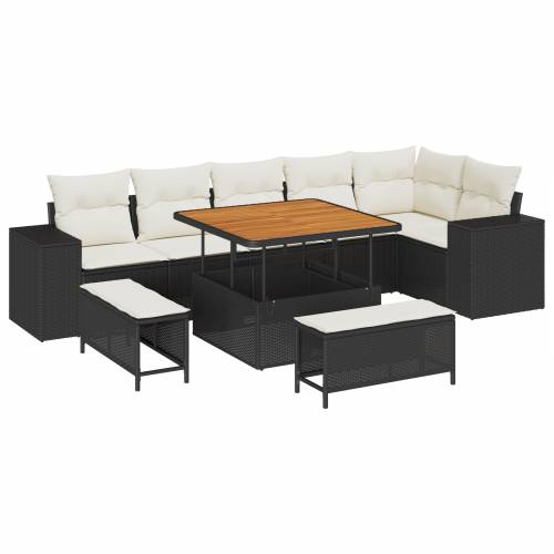 Vrtna garnitura - 9-dijelni set vrtnih sofa s jastučićima crni poli ratan akacija Cijena