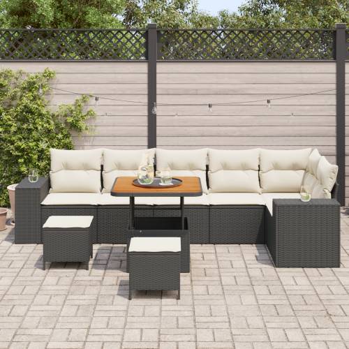 9-dijelni vrtni sofa set s jastučićima crni poli ratan akacija Cijena