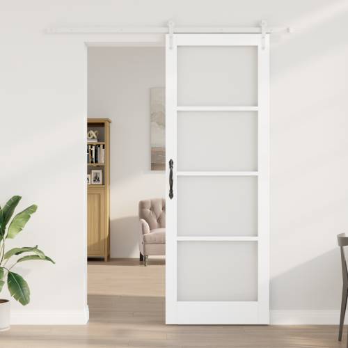 Klizna vrata s setom hardvera bijela 83x232 cm od masivnog drveta bor Cijena