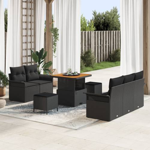 8-dijelni set sofa za vrt s jastučićima Crni Poly Rattan Acacia Cijena