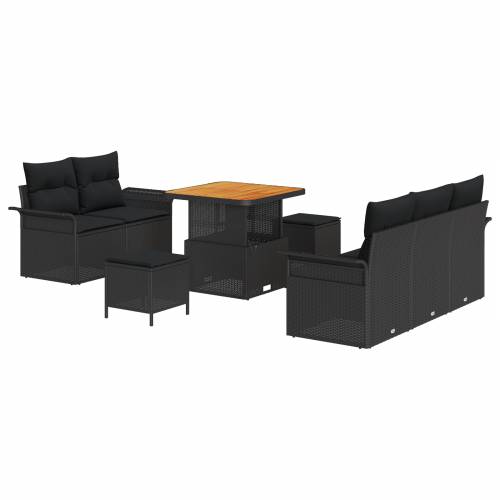 8-dijelni set sofa za vrt s jastučićima Crni Poly Rattan Acacia Cijena