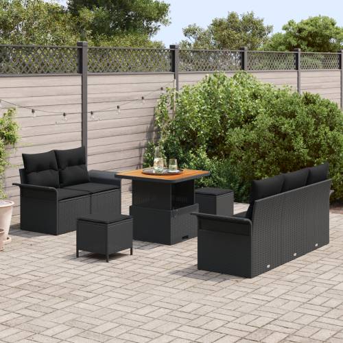 8-dijelni set sofa za vrt s jastučićima Crni Poly Rattan Acacia Cijena