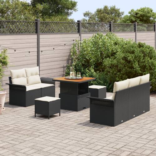 8-dijelni vrtni sofa set s jastučićima crni poli ratan akacija Cijena