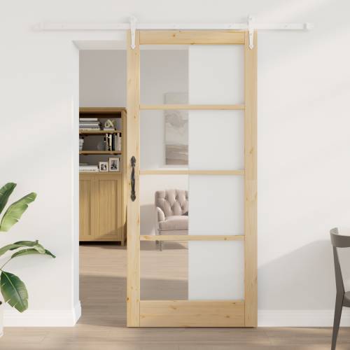 Klizna vrata s hardverskim setom 93x211 cm od punog drva borovine Cijena