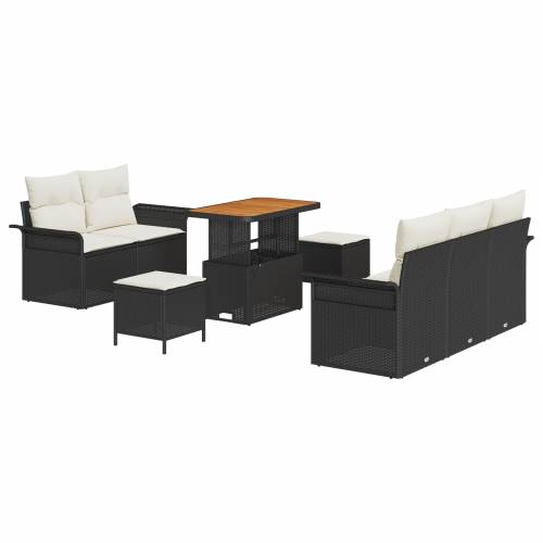 Vrtna garnitura - 8-dijelni set vrtnih sofa s jastučićima crni poliratan akacija Cijena