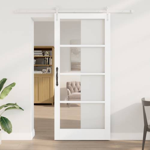 Klizna vrata s hardverom set bijela 93x211 cm od punog drva borovine Cijena