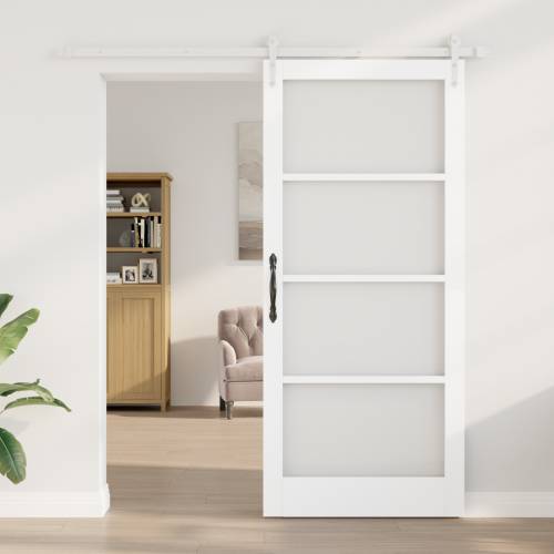Klizna vrata s hardverom set bijela 93x211 cm od punog drva borovine Cijena
