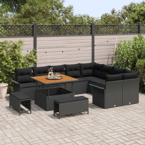 set vrtnih sofa od 12 dijelova s jastučićima crni poli ratan akacija Cijena