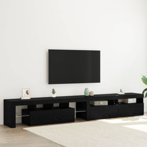 TV ormari 3 komada s LED svjetlima, crni hrast, konstruirano drvo Cijena