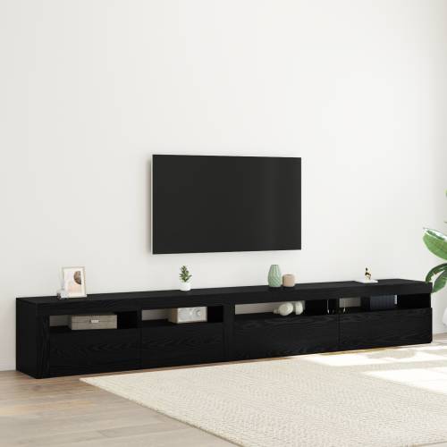 set TV ormara od 3 dijela s LED svjetlima crni hrast konstruirano drvo Cijena