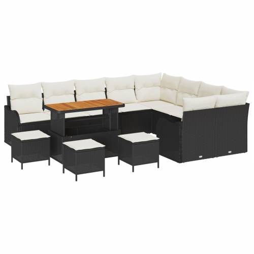 set vrtnih sofa od 13 komada s jastucima crni poli ratan akacija Cijena