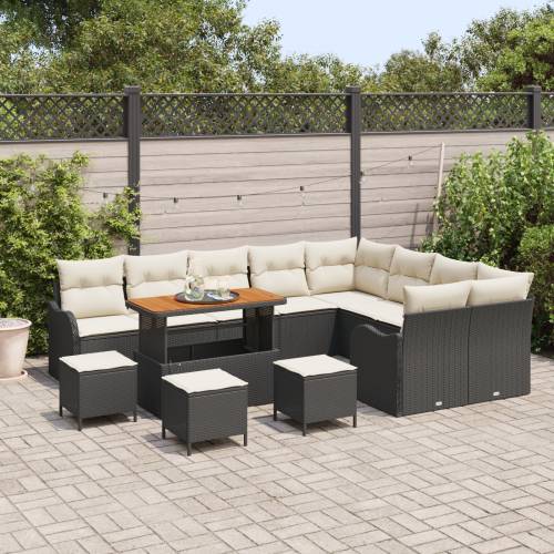 set vrtnih sofa od 13 komada s jastucima crni poli ratan akacija Cijena