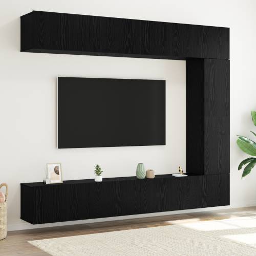 Set TV kabineta od 5 dijelova, zidno montiran, crni hrast, konstruirano drvo Cijena