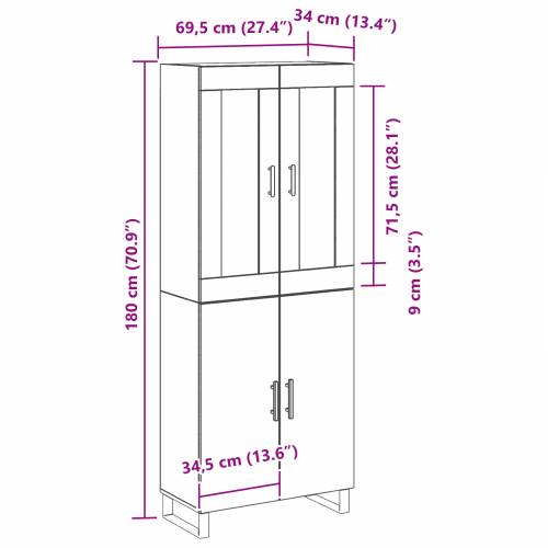 Visoki ormar crni hrast 69.5x34x180 cm inženjersko drvo Cijena