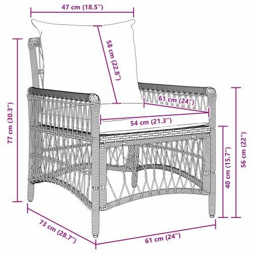 Vrtna stolica s jastučićima Crna 60x70x78 cm Poli Ratan Cijena