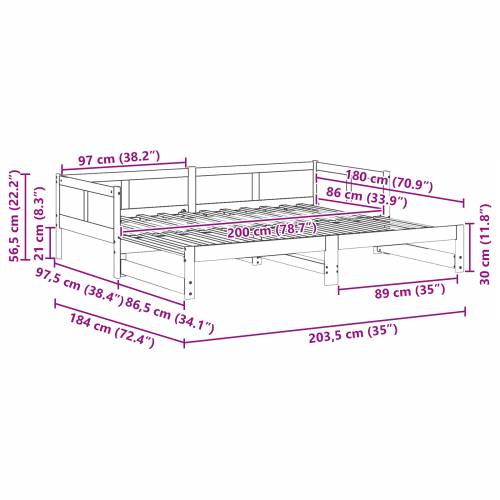 Krevet za dnevni boravak s izvlačenjem 90x200 cm od masivnog drva borovine Cijena