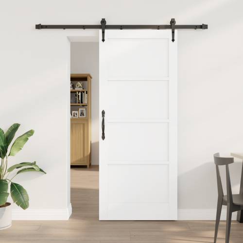 Klizna Vrata s Setom Opreme Bijela 83x202 cm Čvrsta Drvena Bora Cijena