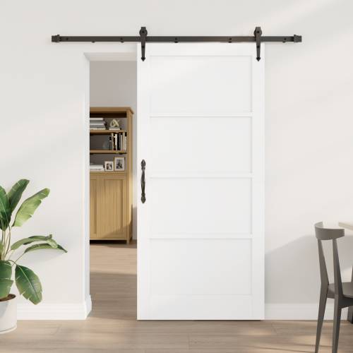 Klizna Vrata s Setom Opreme Bijela 93x202 cm Čvrsto Drvo Bor Cijena