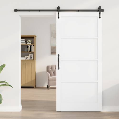 Klizna Vrata s Setom Opreme Bijela 93x202 cm Čvrsto Drvo Bor Cijena