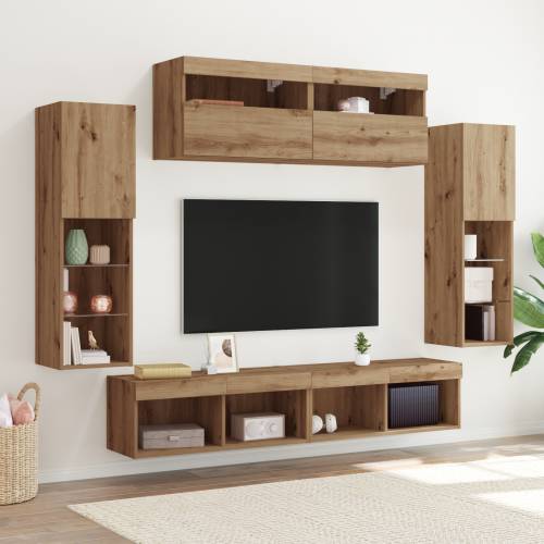TV Zidni Ormari s LED Svjetlima 2 kom Umjetnički Hrast 80x30x30 cm Cijena
