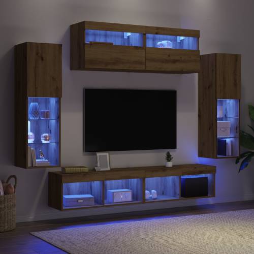 TV Zidni Ormari s LED Svjetlima 2 kom Umjetnički Hrast 80x30x30 cm Cijena