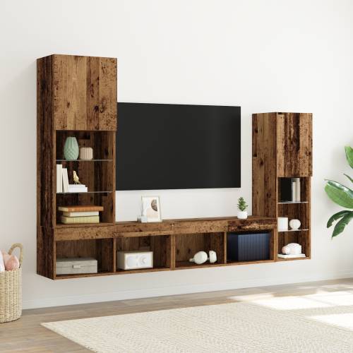 TV Kabinet s LED Svjetlima Staro Drvo 40.5x30x102 cm Cijena