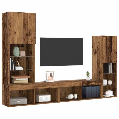 TV Kabinet s LED Svjetlima Staro Drvo 40.5x30x102 cm Cijena