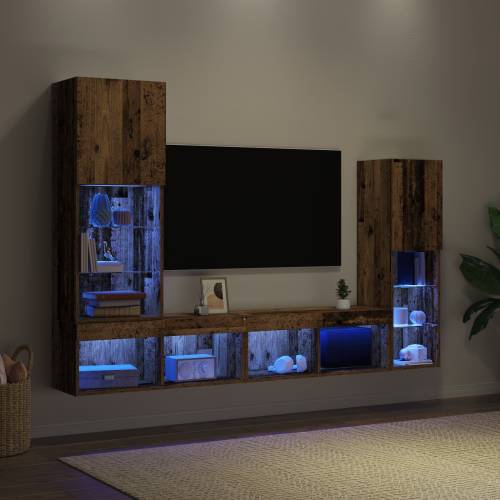 TV Kabinet s LED Svjetlima Staro Drvo 40.5x30x102 cm Cijena