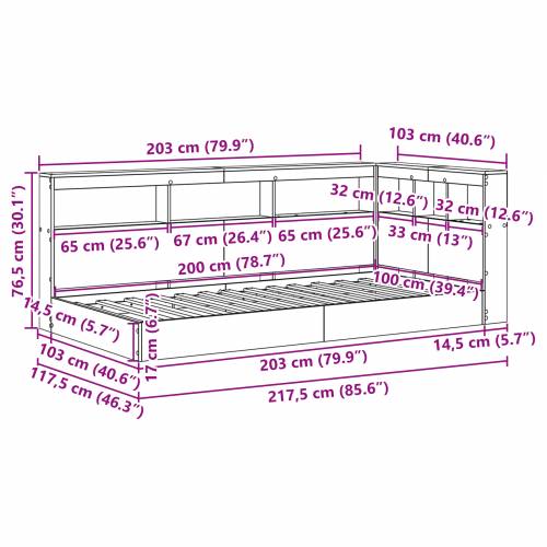 Krevet s knjigama Sivi Sonoma 100x200 cm Konstruirano drvo Cijena