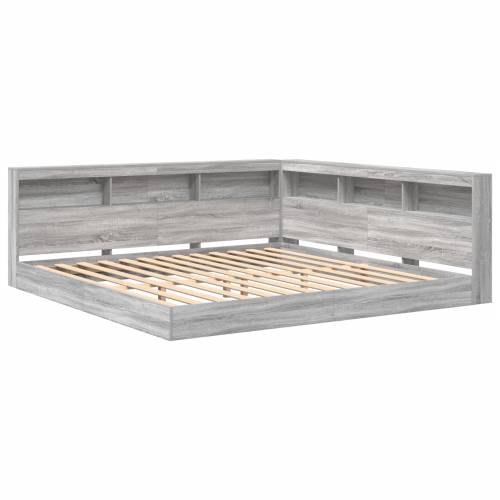 Krevet s policama sivi Sonoma 200x200 cm od drva Cijena