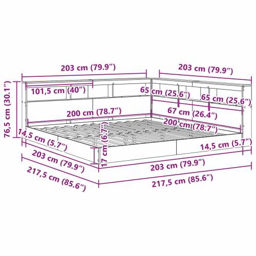 Krevet s policama sivi Sonoma 200x200 cm od drva Cijena