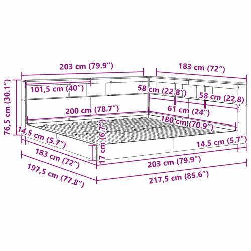 Krevet s policom Dimljeni hrast 180x200 cm Inženjersko drvo Cijena