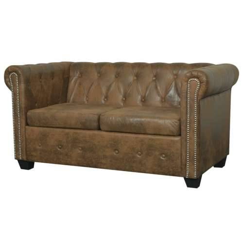 Chesterfield kauč s 2 sjedišta, smeđa umjetna koža Cijena