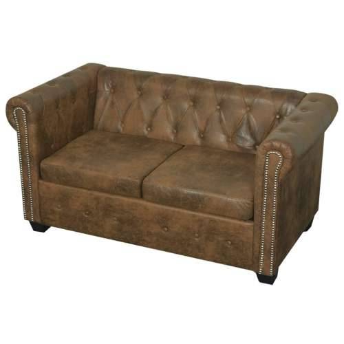 Chesterfield kauč s 2 sjedišta, smeđa umjetna koža Cijena